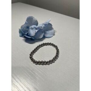 Silver Tone Beaded Stretchy‎ Bracelet 6mm Tarnish Resistant Stainless Steel